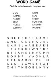 Animals Word Game - Animals Crossword Puzzle