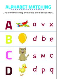 Circle Matching Uppercase and Lowercase Letters - A to D