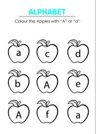 Color the Apples with A - Capital and Small Letter Identification