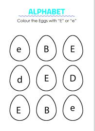 Color the Eggs with E- Capital and Small Letter Identification