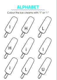 Color the Ice Creams with Letter I - Capital and Small Letter Identification