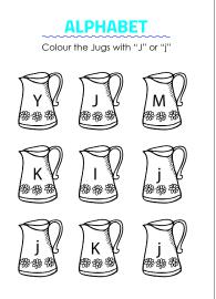 Color the Jugs with Letter J - Capital and Small Letter Identification