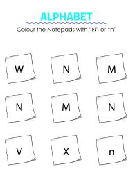 Color the Notepads with letter N- Capital and Small Letter Identification