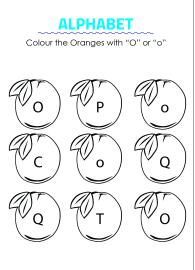 Color the Oranges with letter O - Capital and Small Letter Identification
