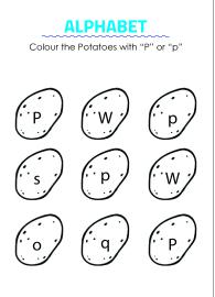 Color the Potatoes with letter P- Capital and Small Letter Identification