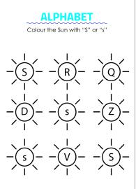 Color the Sun with letter S - Capital and Small Letter Identification