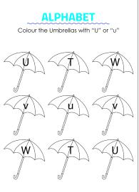 Color the Umbrellas with U - Capital and Small Letter Identification