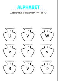 Color the Vases with V - Capital and Small Letter Identification