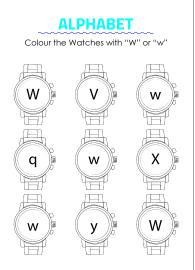 Color the Watches with W- Capital and Small Letter Identification