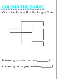 Colour the shapes and Count Rectangles and Squares