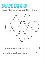 Colour the shapes and Count Triangles and Ovals