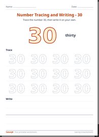 Number Tracing and Writing - 30