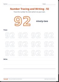 Number Tracing and Writing - 92