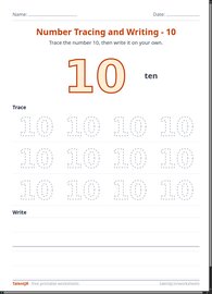 Number Tracing and Writing - 10