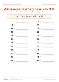 Writing numbers as Roman numerals (1-50)