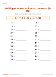 Writing numbers as Roman numerals (1-100)
