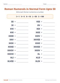 Roman Numerals in Normal Form Upto 50