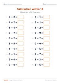 Subtraction within 10 #1