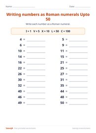 Writing numbers as Roman numerals Upto 50
