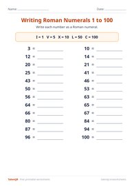 Writing Roman Numerals 1 to 100