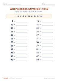 Writing Roman Numerals 1 to 50