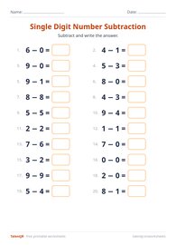 Single Digit Number Subtraction