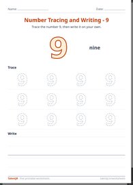 Number Tracing and Writing - 9