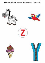 Letter Z sound word pictures - Matching Letters to Pictures