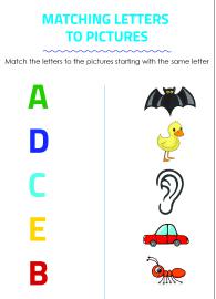 Matching Letters to Pictures A to E - Alphabet Matching