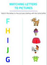 Matching Letters to Pictures F to J - Alphabet Matching