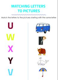 Matching Letters to Pictures U to Y - Alphabet Matching