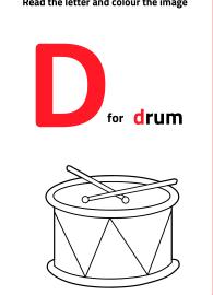 Read Letter D and Color the Drum