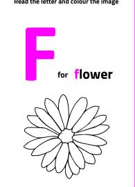 Read Letter F and Color the Flower