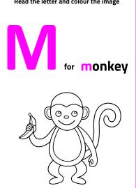 Read Letter M and Color the Monkey