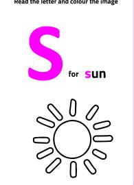 Read Letter S and Color the Sun