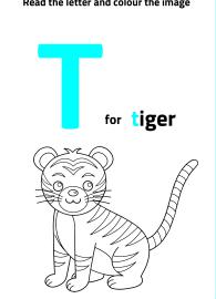 Read Letter T and Color the Tiger