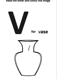 Read Letter V and Color the Vase