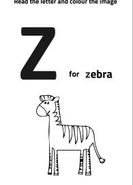 Read Letter Z and Color the Zebra