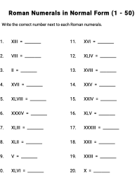 Roman Numerals in Normal Form (1 - 50) #1