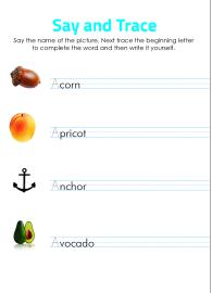 Say and Trace: Letter A Beginning Sound Words