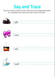 Say and Trace: Letter B Beginning Sound Words #1