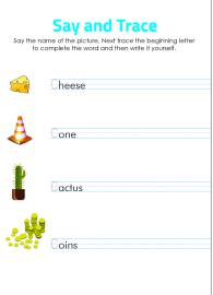 Say and Trace: Letter C Beginning Sound Words