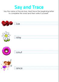 Say and Trace: Letter D Beginning Sound Words