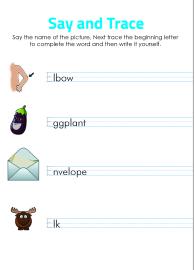 Say and Trace: Letter E Beginning Sound Words