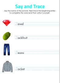 Say and Trace: Letter J Beginning Sound Words