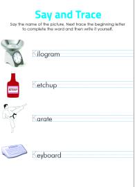 Say and Trace: Letter K Beginning Sound Words