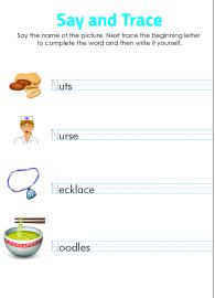 Say and Trace: Letter N Beginning Sound Words