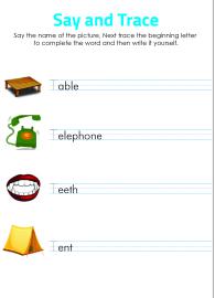Say and Trace: Letter T Beginning Sound Words