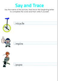 Say and Trace: Letter U Beginning Sound Words