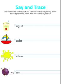 Say and Trace: Letter Y Beginning Sound Words